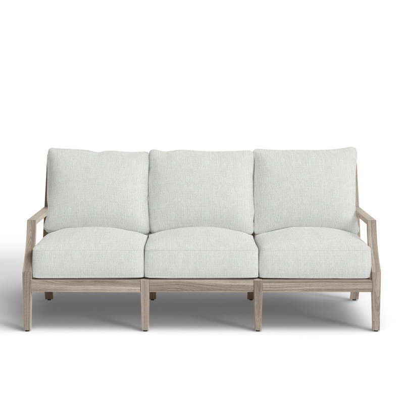 Haley Teak Patio Sofa with Cushions, Bali Pearl, Oyster Teak, No welt + Standard fill