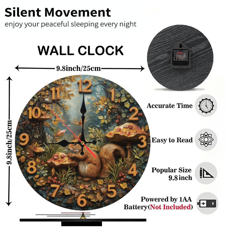 Clock Face With Squirrel And Mushrooms