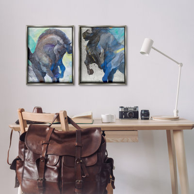 Bucking Horse Joyful Play 2 PC  Framed Floater Canvas Set by Albena Hristova