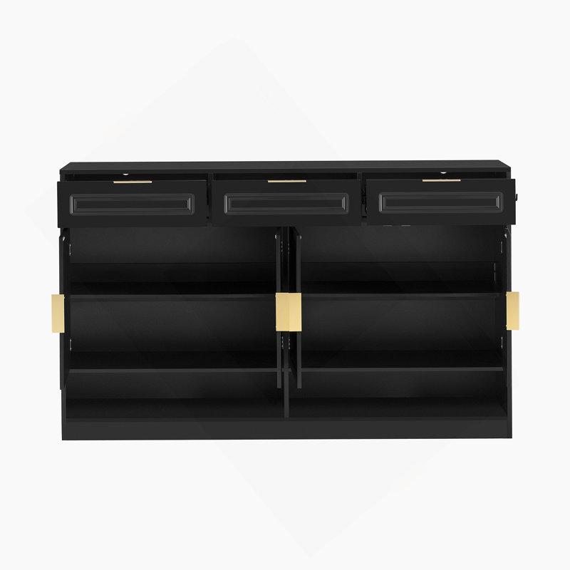 Sideboard With 3 Drawers And 4 Doors, Storage Buffet With Adjustable Shelf And Open Storage Compartments, Black