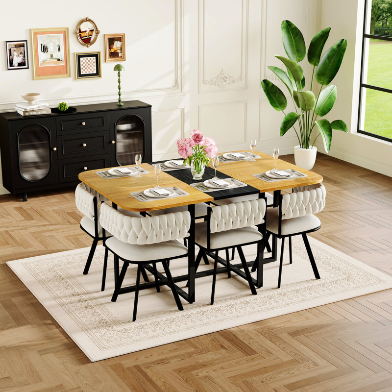 Ensemble de table à manger rectangulaire 7 pièces, ensemble de table d'intérieur moderne pour salle à manger, Beige