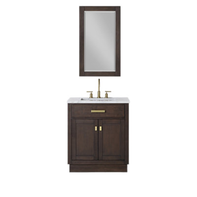 Chestnut 30" Carrara White Marble Countertop Bath Vanity with Mirror