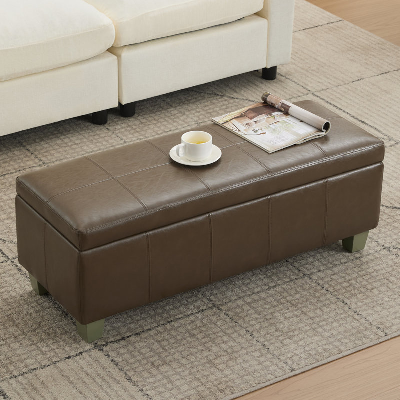 Banc de rangement rembourré en similicuir, H 15,5 po x l 41 po x P 16,3 po, Café