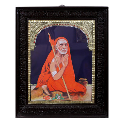Maha Periyava | Couleurs traditionnelles avec or 24 carats | Avec cadre