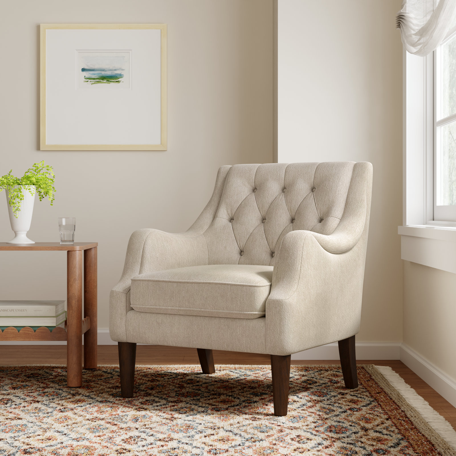 Anatonia Wingback Chair, Beige