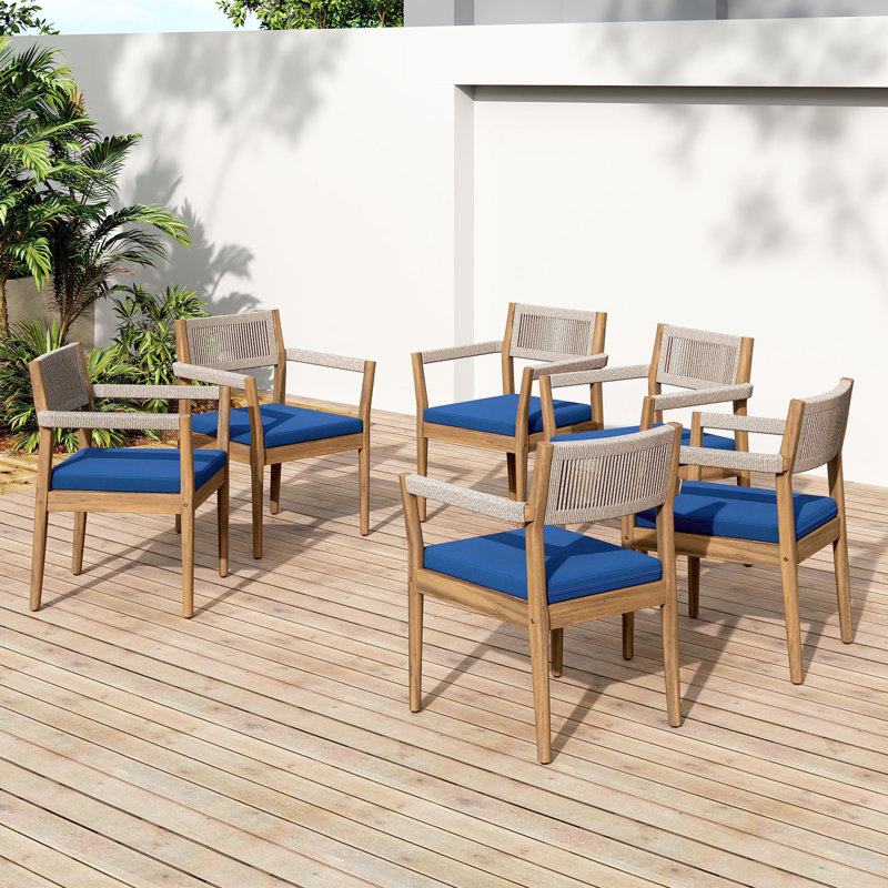 Acacia Wood Outdoor Dining Chairs, Navy