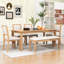 Ensemble de salle à manger extensible rustique 6 pièces avec finition patinée, chaises et banc rembourrés-252691486