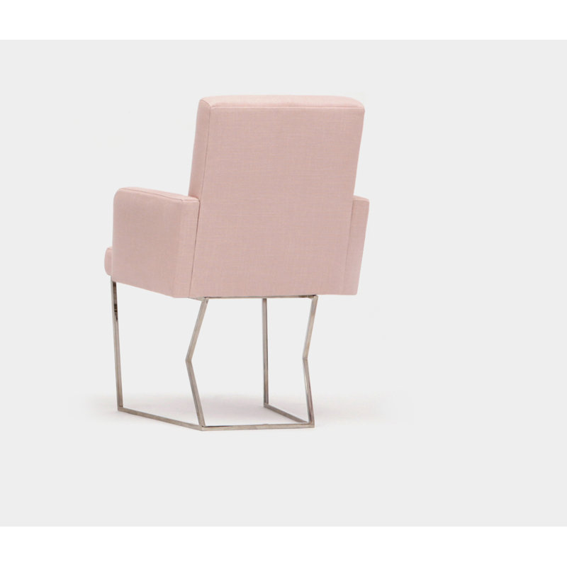 Upholstered Arm Chair, Blush Linen Blend, Chrome