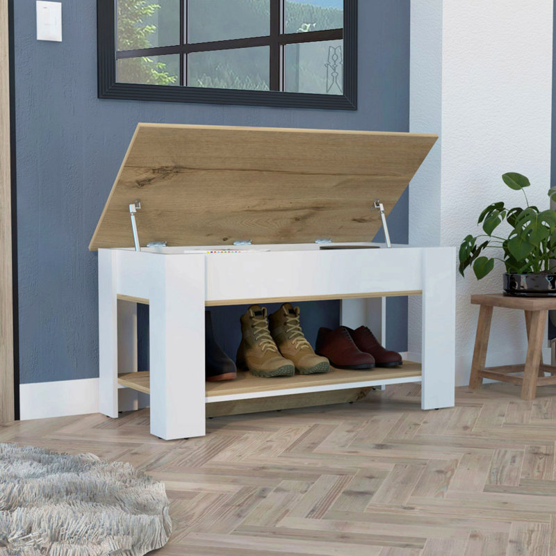 Storage Table, Four Legs, Lower Shelf, Light Oak / White, White/Natural