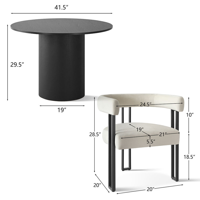 5-Piece Round Dining Set with Velvet Chairs, Beige