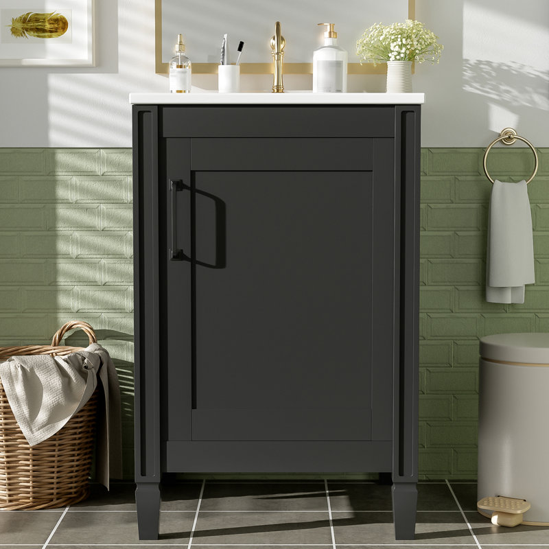 20" Single Bathroom Vanity With Ceramic Sink, Black
