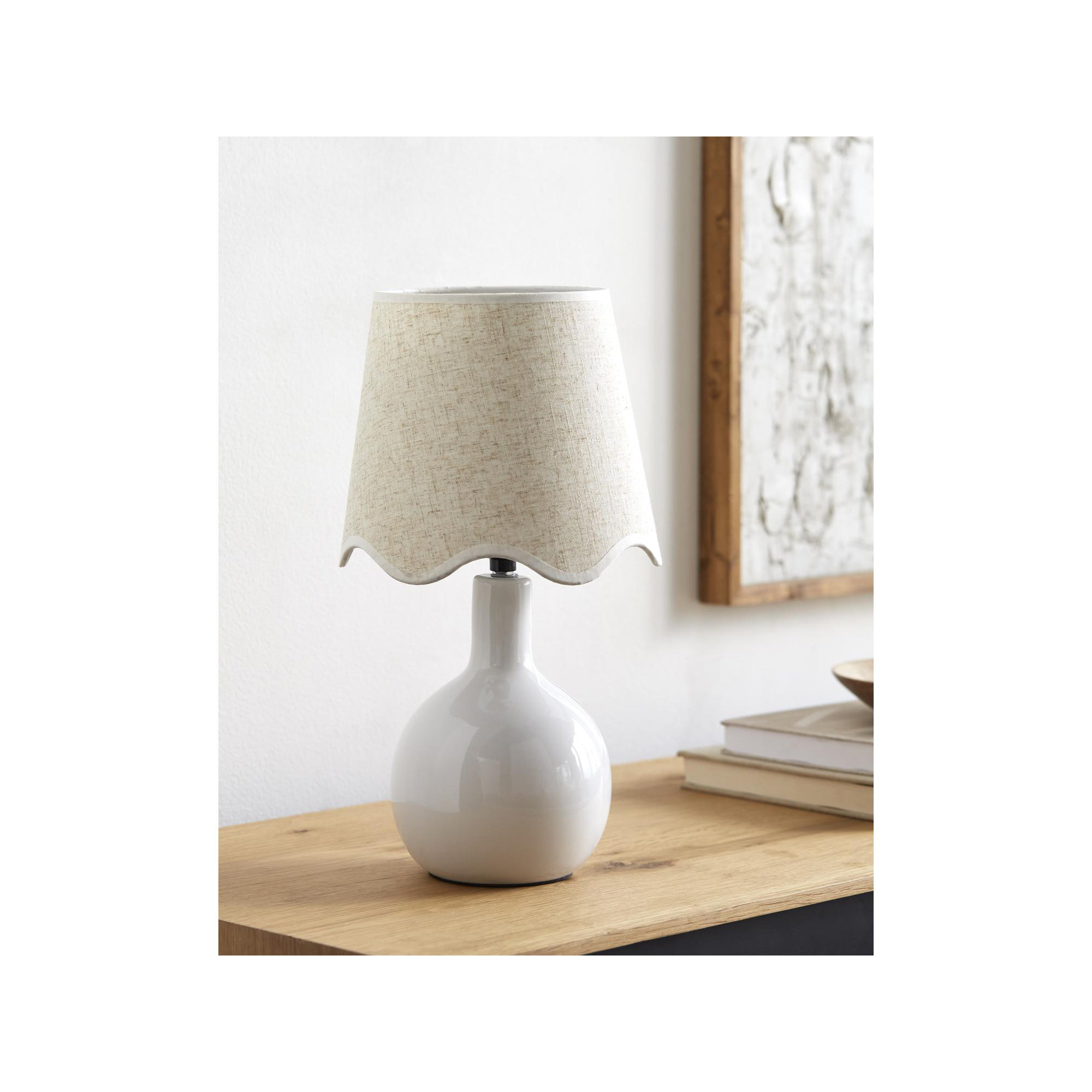 Maura Accent Table Lamp, White, Beige, 15"H x 9"W x 9"D