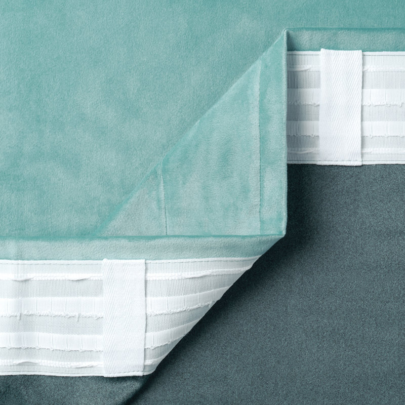 Mondragon Velvet Room Darkening Curtains, 52" W x 63" L, Turquoise Sage