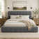Queen Size Upholstered Platform Bed With Thick Fabric, Grounded Bed With Solid Frame