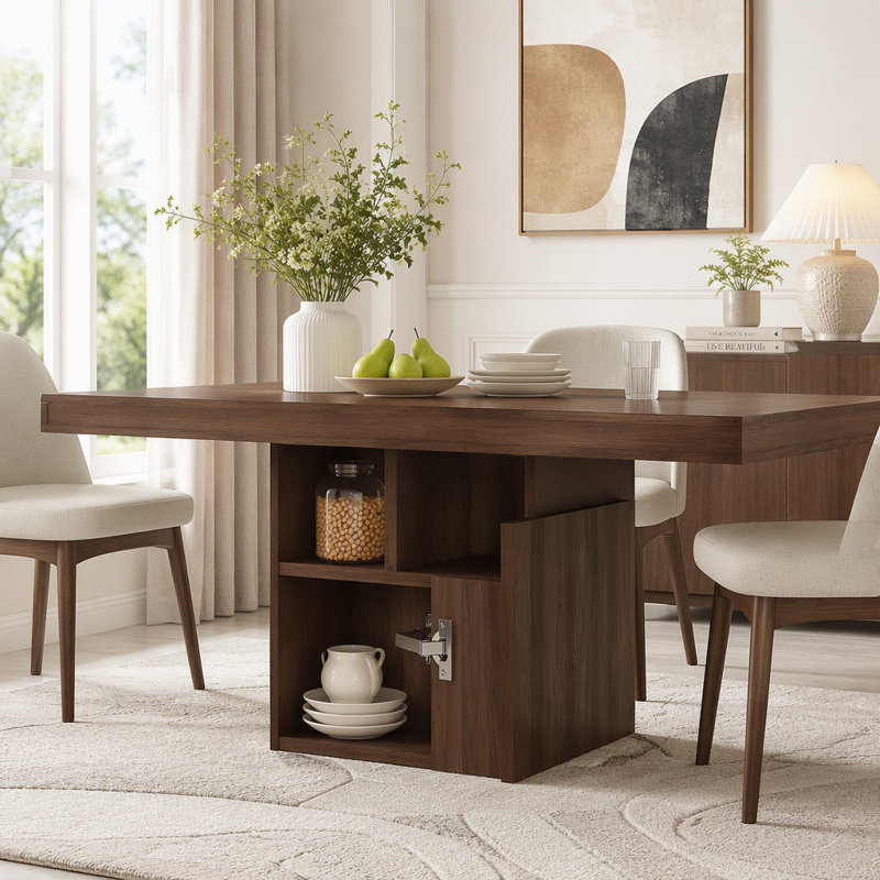 Table pliante de 47 pouces avec tablettes et roulettes de rangement - Conception multifonctionnelle compacte, Walnut