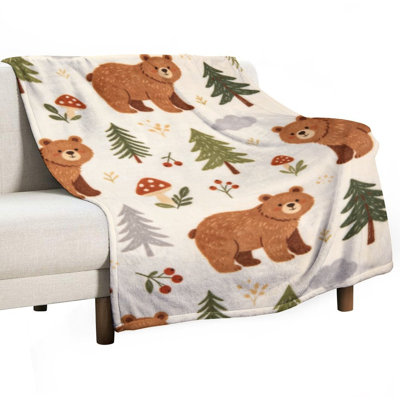 Brown Bears Green Luxury Flannel Throw Blanket, Soft Warm Fuzzy Blanket for Living Room Sofa Bed Home Decor