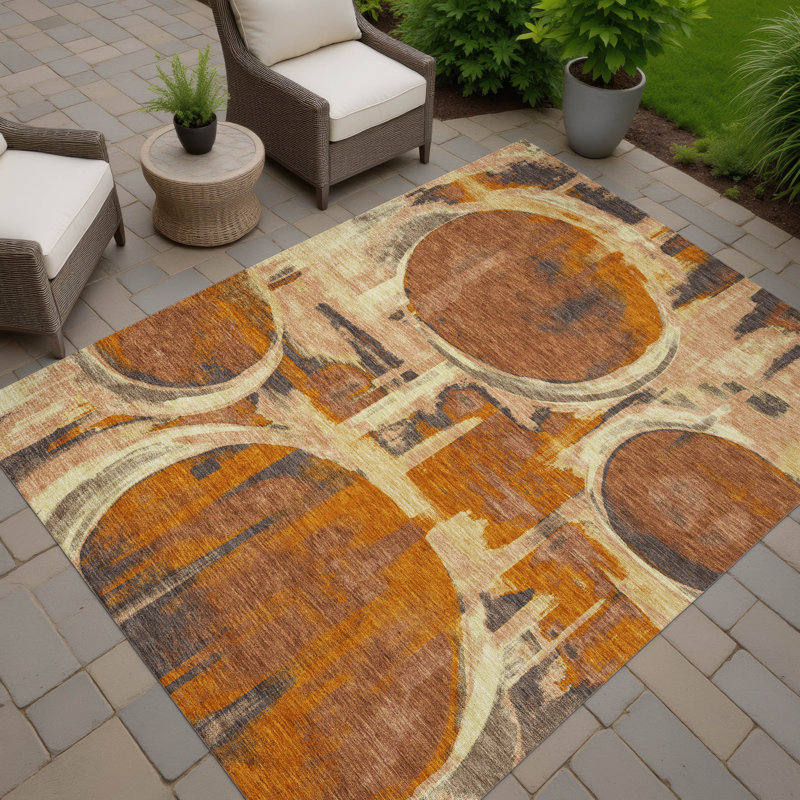 Machine Washable Indoor/Outdoor Chantille ACN2615 Abstract Rug, Paprika, 2'6" x 3'10"