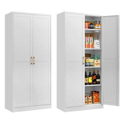 White Kitchen Pantry Cabinet, 70.8" Tall Storage Cabinet with Doors and Adjustable Shelves for Living Room, Bedroom And Dining Room, 15.8"D x 31.5"W x 70.8"H