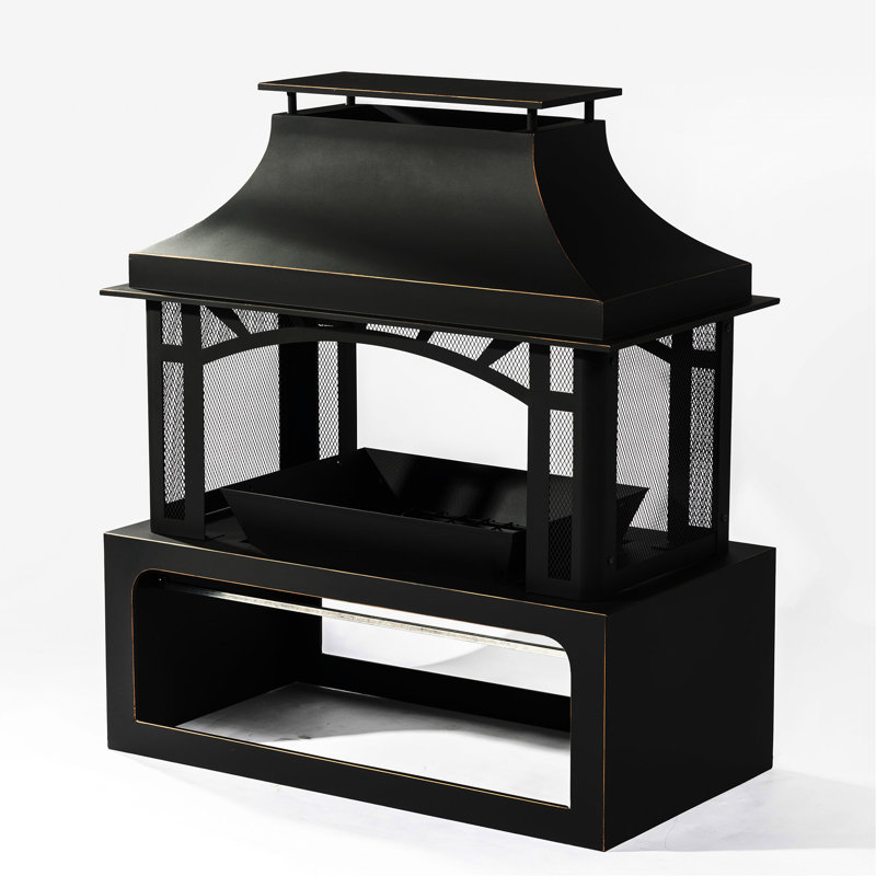 Steel Wood Burning Chimney Fireplace In Stylish Matt Black For Outdoor With Steel, Suited Gatherings