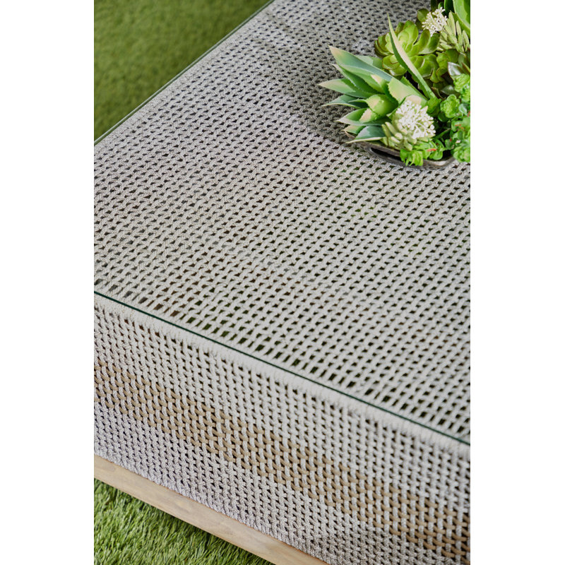 Square Gray and Brown Wood Coffee Table with Glass Top and Storage