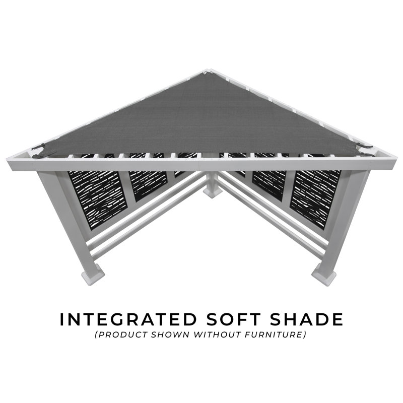 White Galvanized Steel Cabana Pergola with Canopy and Seating