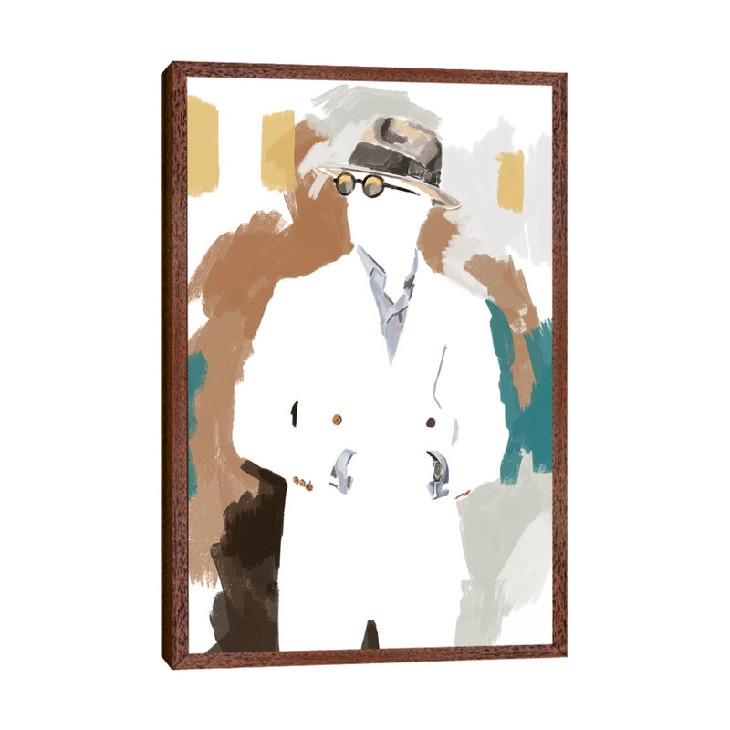 New Suit - Painting on Canvas, 101.6cm H x 66.04cm W x 3.81cm D, Classic Brown Wood Floater Framed