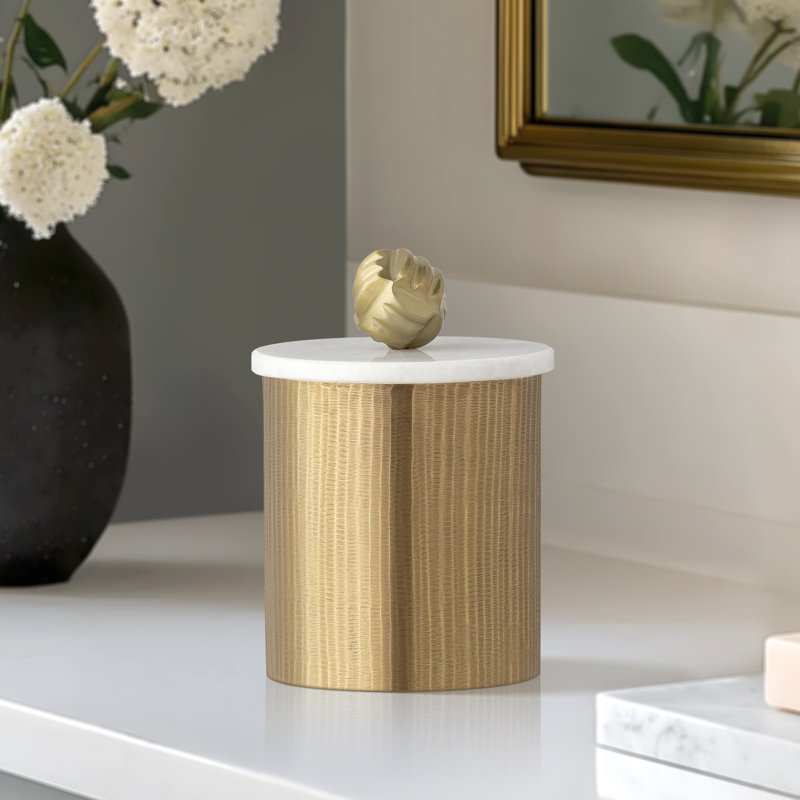 Pot en aluminium 7,5 po avec couvercle en marbre, H 7,5 po x l 5,25 po x P 5,25 po, Laiton