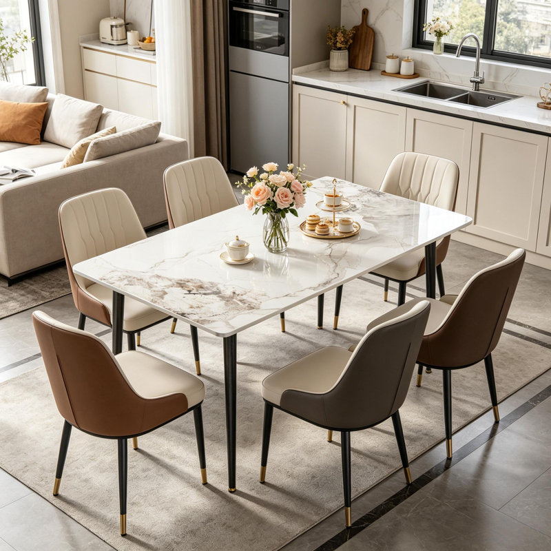 Funke Stone Top Metal Base Dining Table, Cold Jadeite
