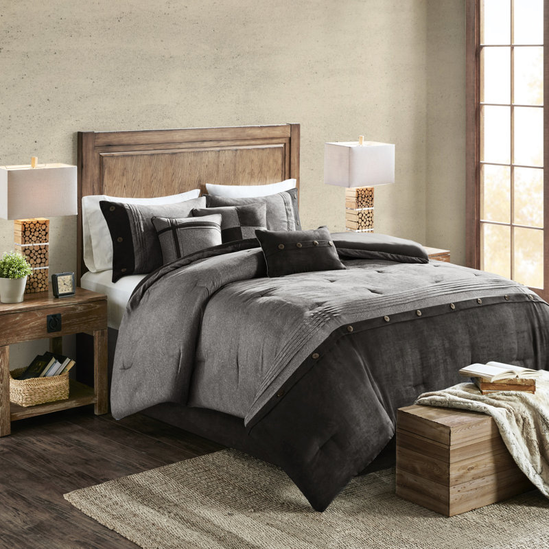Édredon en faux suède gris 7 pièces, Gris, Queen Comforter  + 6 Additional Pieces