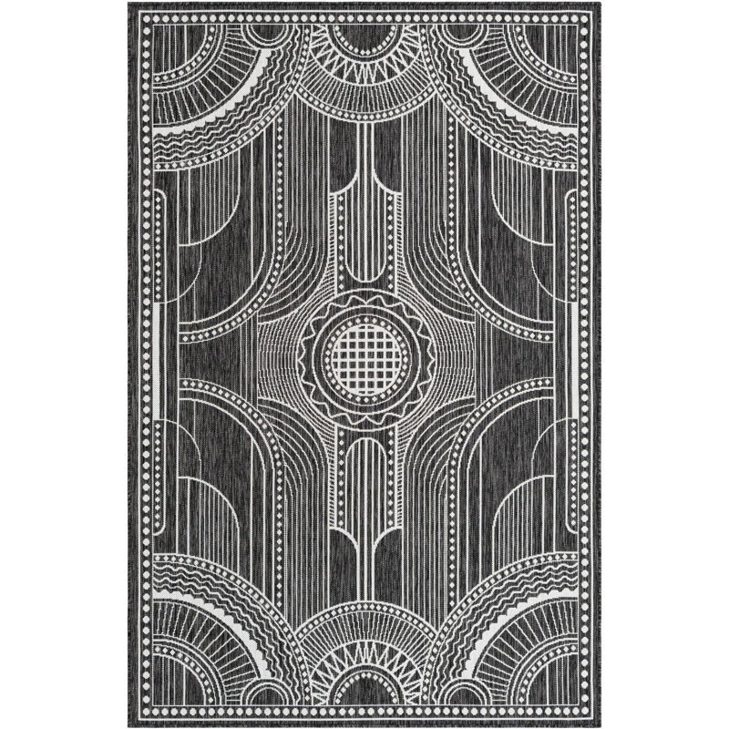 Tapis contemporain noir et blanc Huitt, Rectangle 5 pi 3 po x 8 pi