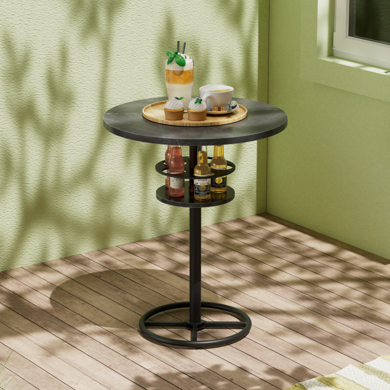 Raghul Round Metal Base Dining Table, Marble Black/Black
