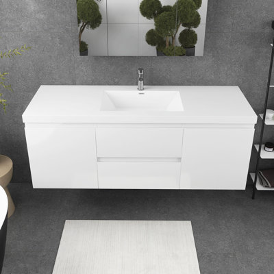 Meuble-lavabo mural simple 60 po avec plateau en résine Birkhild