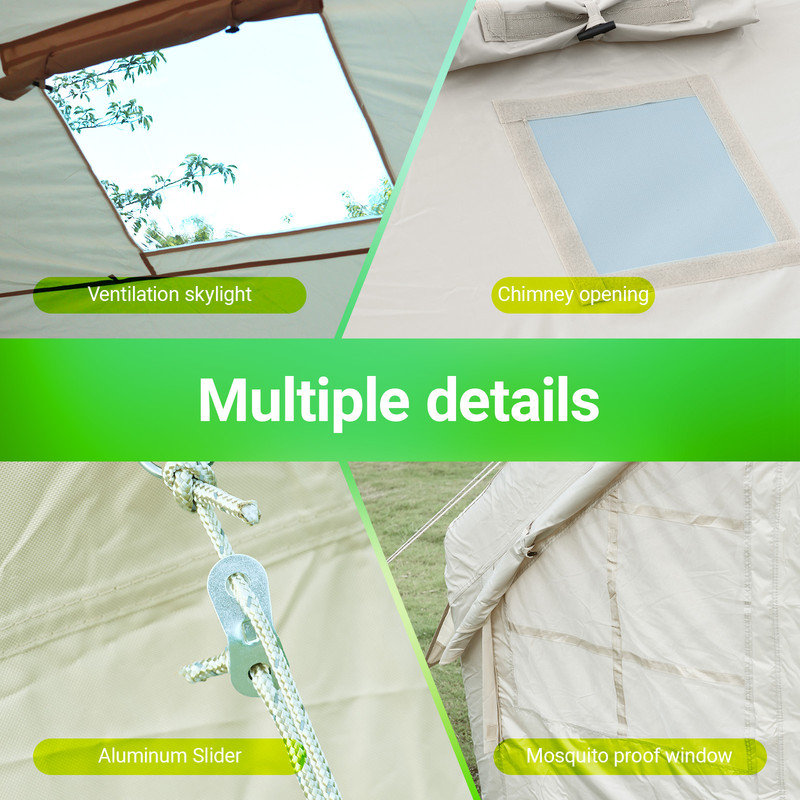 Waterproof Inflatable Camping & Glamping Tent with Pump, Chimney Opening, Quick-Setup Air Valve System (129SF), 12 Person
