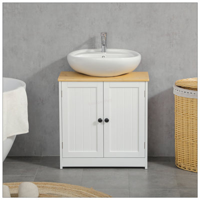 Modern Bathroom Under Sink Cabinet with Double Doors, Adjustable Shelf, and Space-Saving Design for Wall Mount Sinks, White