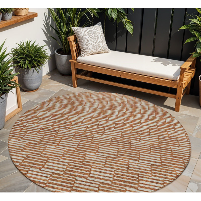 Tapis intérieur rond lavable géométrique en cuivre 8 pi HomeRoots