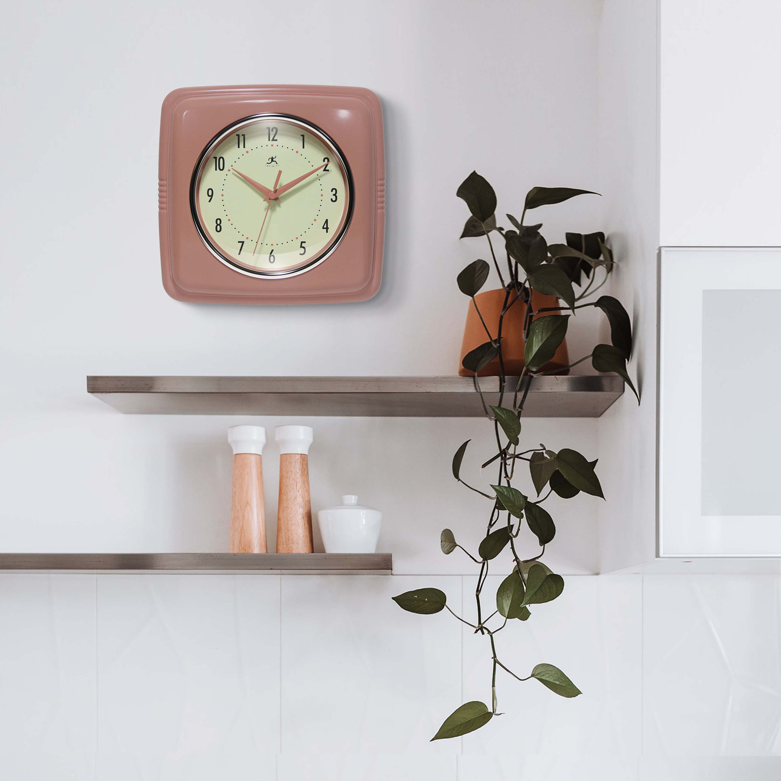 Orrwell Square Plastic Wall Clock 9.25 Inches, Terracotta
