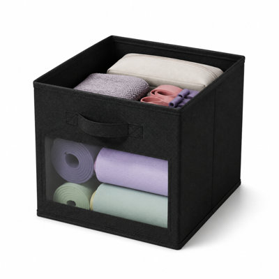 Set of 6 foldable 11‑inch fabric storage cubes with clear viewing windows, versatile bin baskets designed for closet, cubby shelf and cube storage organizer home organization