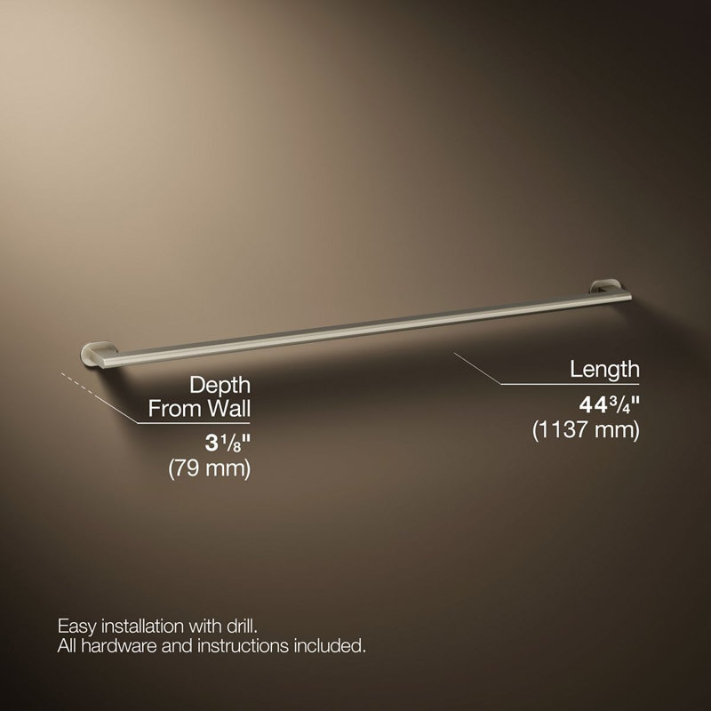 Belay Grab Bar, 1.75" H x 42" L, Brushed Nickel