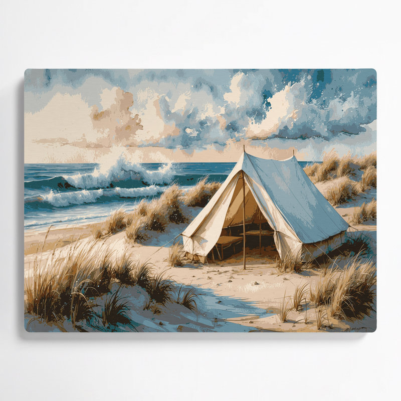 Art mural en métal beige Coastal Beach Camp, H 12 po x l 18 po