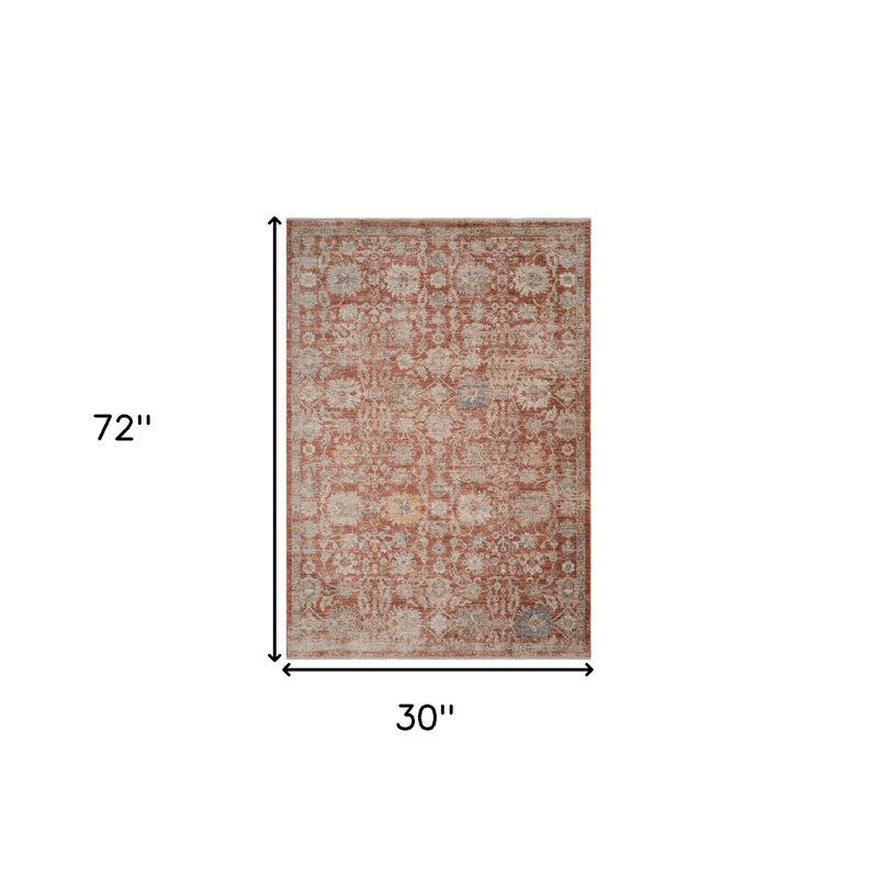 Tapis de couloir à médaillon floral rouge et gris 3 pi x 6 pi avec franges