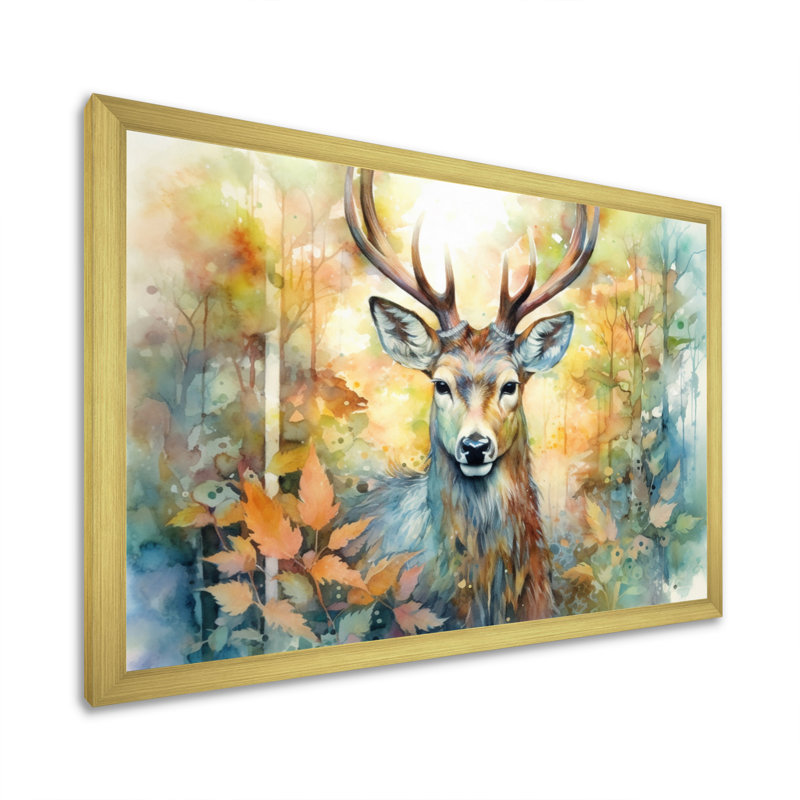 Deer Wonderers I - art mural cerf, H 24 po x l 32 po x P 1 po, Cadre doré à une seule photo