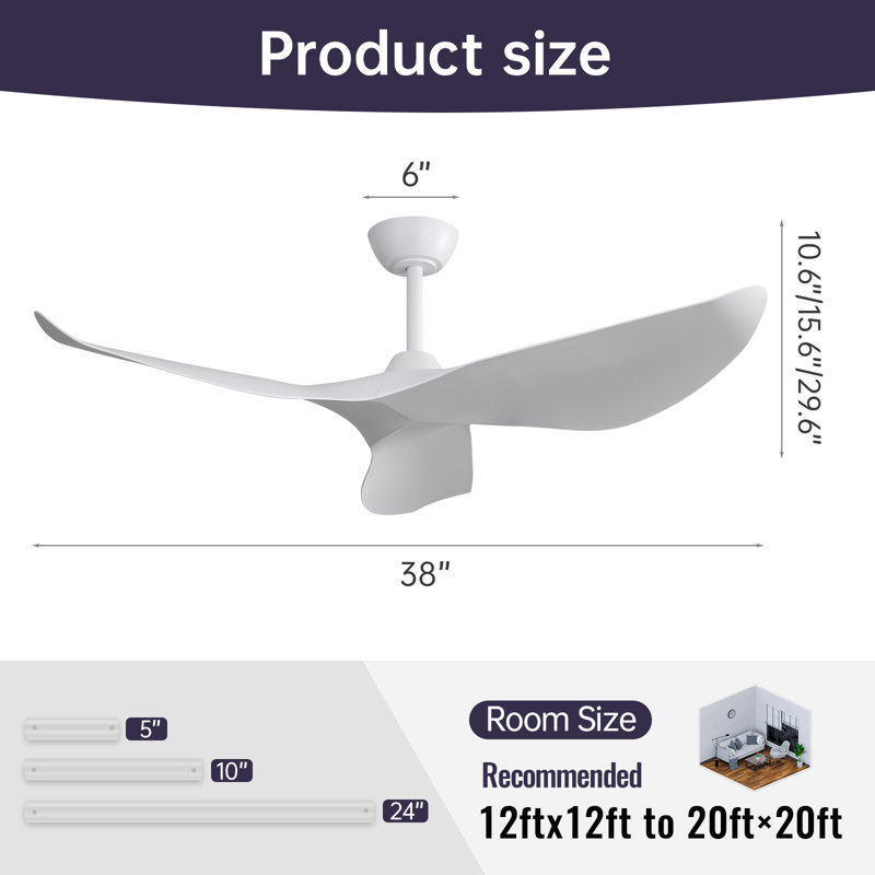 Degregorio 38'' Modern Style 3 Blade Ceiling Fan with Remote Control, DC Motor, White, Yes