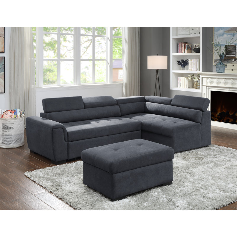 Gerdeen 97" Wide Microfiber/Microsuede Right Hand Facing Sleeper Corner Sectional with Ottoman