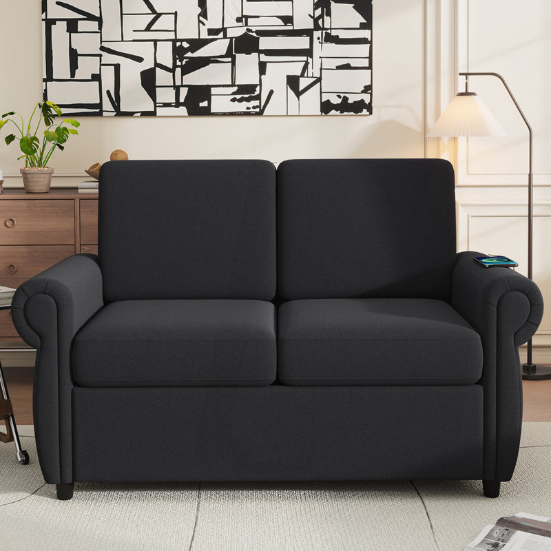 Causeuse-lit escamotable avec matelas en mousse à mémoire de forme - noir, Black