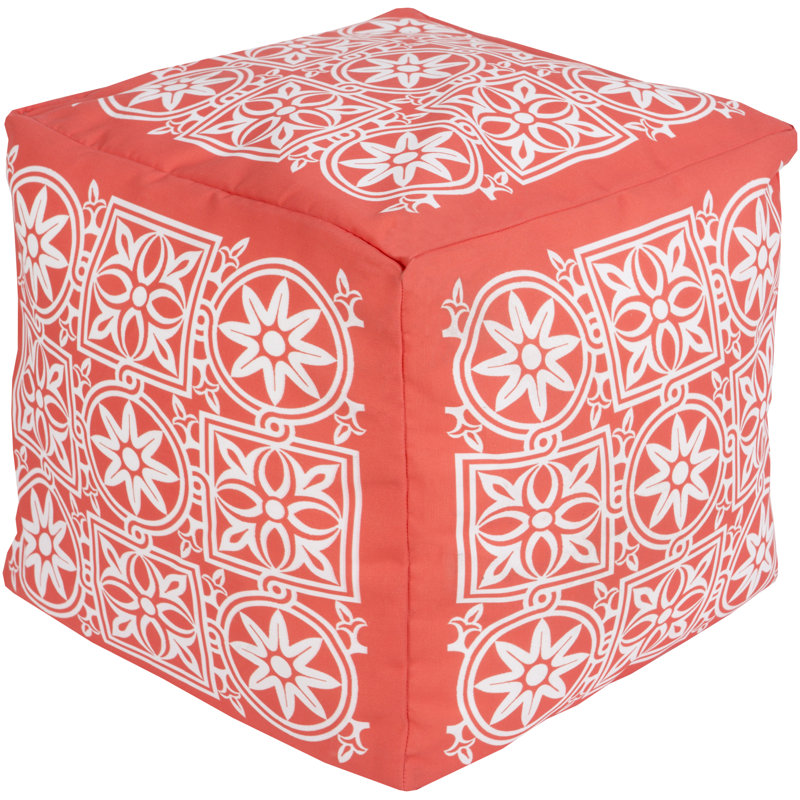 Upholstered Pouf, Coral Polyester Blend