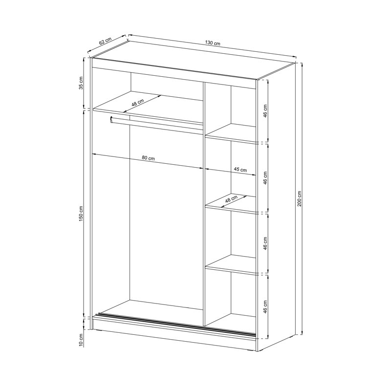 Borneo 2 Door Manufactured Wood Wardrobe, 200cm H x 130cm W x 62cm D, White
