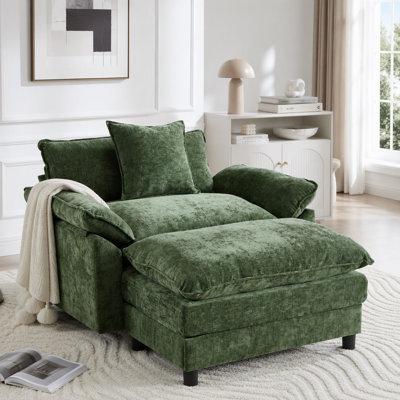 Fauteuil d'appoint moderne, fauteuil club en tissu de chenille, structure en bois massif