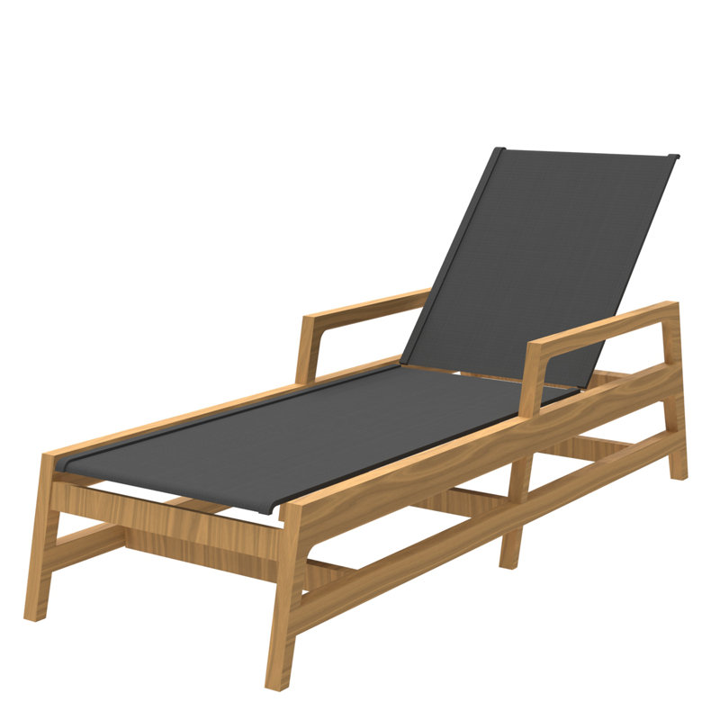 Chaise longue Seashore en bois naturel avec toile grise, Brun