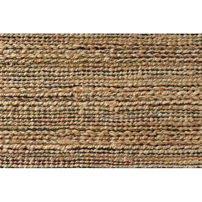 Tapis d'intérieur en jute de fibre naturelle fait à la main avec envers en coton Modern Farmhouse, Brun clair / multicolore