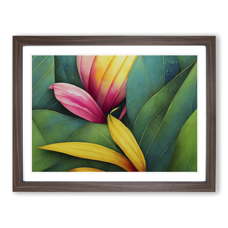 Jungle Flowers Vol.1 - Framed Print, 46cm H x 64cm W x 2cm D, Walnut